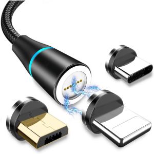 Cavo magnetico di ricarica per smartphone android ios microusb type-c e lightning