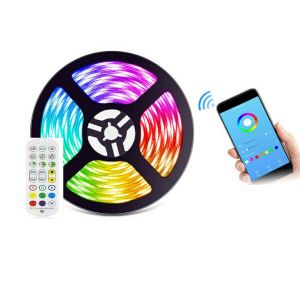 Striscia led 5m smart wifi control 5050 rgb impermeabile adesiva app ip65 12v