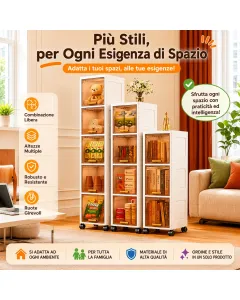Armadio Salvaspazio Modulare con Ruote da 3, 4 o 5 Cassetti – Mobiletto Organizzatore Multiuso per Casa, Bagno, Cucina, Camera e Ufficio