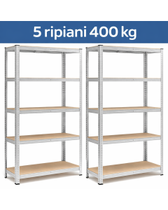 Scaffale Metallico 5 Ripiani 180×90×40 cm – Portata 80 kg per Ripiano Regolabile, Modulare, Senza Bulloni – Ideale per Garage, Cantina, Cucina, Ufficio