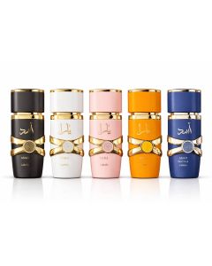 Set Profumi Lattafa 5 Pezzi – Kit 3 Femminili Yara + 2 Maschili Asad | Fragranze Arabe 30 ml