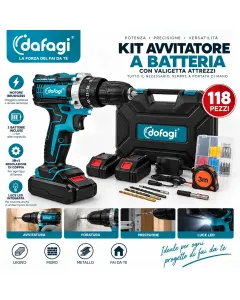 Kit Valigetta Attrezzi 118 Pezzi con Trapano Avvitatore 48V Brushless, 2 Batterie Li-ion, Utensili e Accessori per Fai da Te
