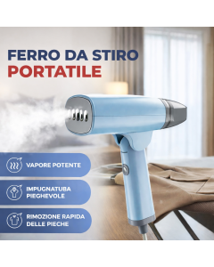 Ferro da Stiro Portatile a Vapore 1300W – Compatto e Pieghevole, Rimozione Rapida delle Pieghe, Ideale per Viaggio e Casa, Disponibile in Bianco, Azzurro e Verde