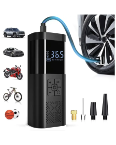 Compressore d'Aria Portatile con Display LCD – 150 PSI, Ricaricabile via USB-C, per Pneumatici Auto, Moto, Bici, Giocattoli e Sport