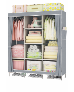 Armadio Pieghevole Portatile in Tessuto con Ripiani e Barra Appendiabiti 128x45x170 – Guardaroba Organizzatore Multifunzione – Colore Grigio