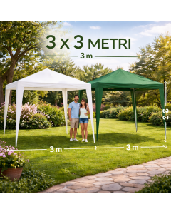 Gazebo 3x3 m da Esterno con Struttura in Ferro e Telo in Polietilene 100g – Altezza 2,45 m – Robusto, Impermeabile, Facile da Montare