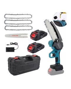 Mini Motosega – Sega a Catena Elettrica Portatile con 2 Batterie 88W e Barre Intercambiabili da 6 e 8 Pollici, Ideale per il Taglio del Legno, Potatura e Giardinaggio