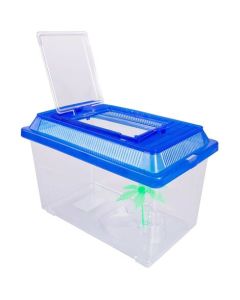 Acquario di plastica con coperchio per pesciolini con palma finta-colorazione azzurra