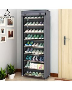 Scarpiera salvaspazio 9 ripiani in tessuto struttura in alluminio per scarpe-Gray