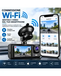 Dash Cam Auto WiFi Full HD 1080P con Display, G-Sensor, Registrazione Ciclica, Parking Monitor e Supporto Micro SD fino a 64GB