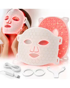 Maschera Facciale LED in Silicone 7 Colori – Fototerapia Viso con Luce Rossa, Blu, Verde, Gialla, Ciano, Viola e Bianca – Controller e Timer 15 Minuti – Beauty Routine Viso