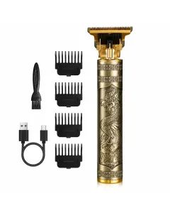Tagliacapelli Professionale T-Blade Cordless Rasoio Elettrico per Capelli e Barba con 4 Pettini, Ricarica USB Type-C, Design Dragon Gold