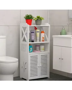 Mobiletto Salvaspazio Multifunzione da Bagno 90×40×25 cm in Stile Moderno – Scaffale con Ripiani Aperti e Anta Doppia