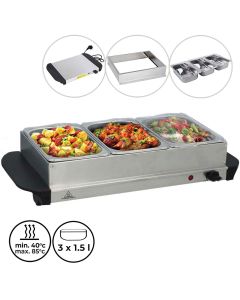 Scaldavivande Elettrico In Acciaio Inox 200w Portavivande Con 3 Scomparti 1.5 Lt