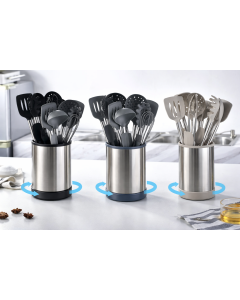Set Utensili da Cucina in Acciaio Inox e Silicone – Antiaderenti, Resistenti al Calore, Facili da Pulire