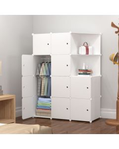 Armadio Guardaroba Modulare a 10 Cubi con Ante – Appendiabiti Personalizzabile per Abiti, Scarpe e Accessori – Struttura in Metallo e Plastica Resistente – Bianco