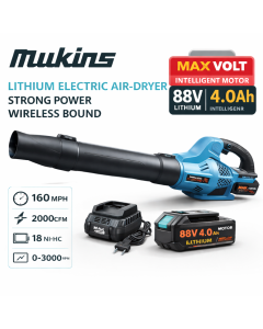 Soffiatore Elettrico a Batteria 88V Mukins Brushless – Soffia Foglie Professionale Wireless 160MPH 2000CFM con Batterie e Caricatore