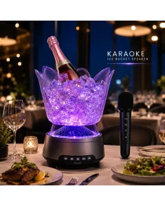 Secchiello Ghiaccio Karaoke Bluetooth con Microfono Wireless RGB – Ice Bucket Speaker LED Portatile per Feste, Spiaggia e Aperitivi – Effetti Luminosi Multicolor 