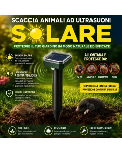Scaccia Talpe Solare ad Ultrasuoni – Dissuasore per Talpe, Arvicole e Roditori da Giardino | Ricarica Solare