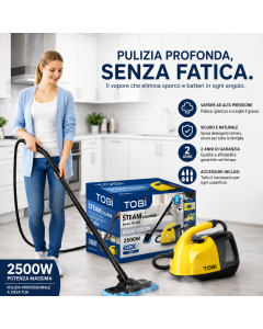 TOBI Steam Cleaner Deluxe 2500W – Pulitore a Vapore Multifunzione 16 in 1 per Casa, Cucina e Bagno