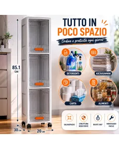 Armadio Slim Salvaspazio con Ruote 360° – Mobile Organizer Multiuso 3 Ripiani per Bagno, Cucina, Lavanderia e Casa