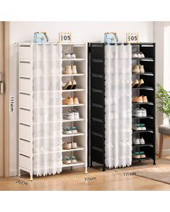 Scarpiera 7 ripiani con tenda copripolvere – salvaspazio in acciaio multifunzione per scarpe e oggetti