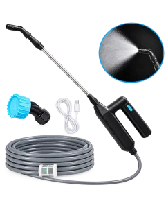 Spruzzatore elettrico da 7,4 V – Autonomia della batteria di 2-3 ore – Tubo flessibile da 5 m con 3 ugelli regolabili – Per la pulizia dei tetti e l'irrigazione di precisione