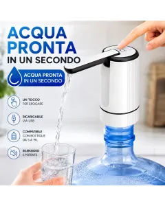 Dispenser Acqua Elettrico Pieghevole Ricaricabile USB-C |Erogatore Portatile per Casa, Ufficio e Campeggio