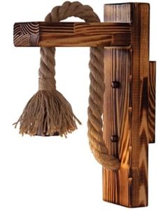 Applique da Parete in Legno e Corda di Canapa Stile Rustico Retrò per Lampadina E27 max 60W