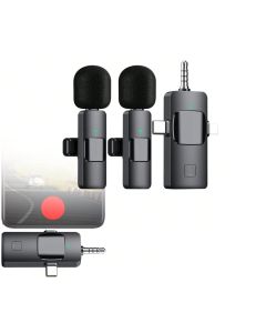 Microfono Lavalier Wireless 3 in 1 - Compatibile con iPhone, iPad, Android, Fotocamera, Riduzione del Rumore, Microfono per Vlog, TikTok, YouTube Live Stream