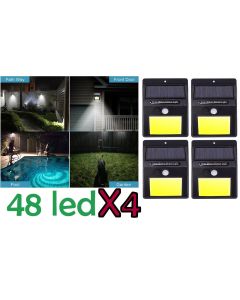 4x faretti per esterno a energia solare 48 LED con sensore movimento