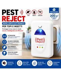 Pest Reject – Repellente Elettronico a Ultrasuoni per Topi, Scarafaggi, Formiche e Insetti – Protezione Continua 24/7 per Casa, Ufficio e Garage