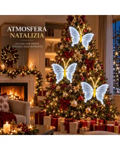 Farfalla Luminosa LED Decorativa 60 cm con Asta e Picchetto – Decorazione per Interni, Esterni e Albero di Natale – Bianco Freddo