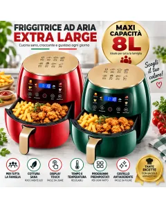 Friggitrice ad Aria Extra Large 8L Digitale con Display LED Touch – Cestello Estraibile Antiaderente, Cottura Ventilata Senza Olio