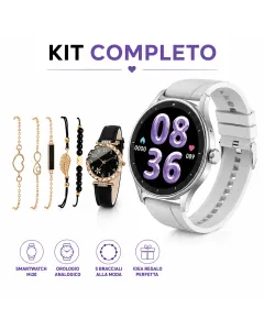 Beauty Miss Smartwatch AMOLED con Chiamate Bluetooth + Orologio – Kit Regalo Completo con 2 Cinturini e Set Bracciali, Fitness Tracker Android iOS