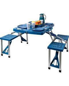 Set completo valigetta tavolo con sgabelli pieghevole blu per pic nic campeggio