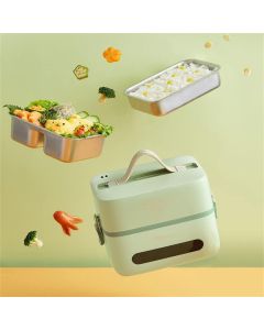 Bear Electric Lunch Box Scaldavivande Elettrico Portatile con Doppio Scomparto in Acciaio Inox, Contenitore per Cibo Rimovibile, Cottura a Vapore per Pranzi Sani e Veloci