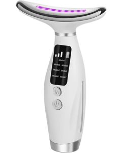 Massaggiatore Facciale e Collo 7-in-1 con LED e Vibrazione – Dispositivo di Bellezza Rassodante, EMS, Fototerapia, Ricaricabile USB, Display Digitale – Anti-Rughe e Lifting Viso/Mento