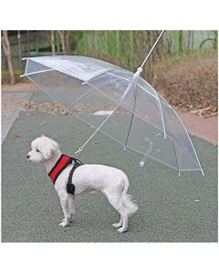 Ombrello portatile trasparente cane animali antivento pioggia guinzaglio collare