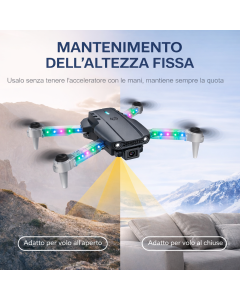 Drone pieghevole E88 D Pro con app e doppia fotocamera HD, luci LED, controllo remoto e mantenimento altezza