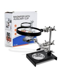 Stazione di Saldatura con Lente d'Ingrandimento e Clip Ausiliarie – Supporto per Riparazioni e Modellismo con Lente da 90 mm
