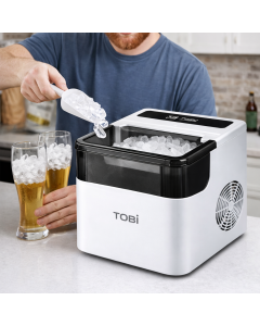 Macchina del Ghiaccio Automatica TOBI – 12Kg/24h, Cubetti Bullet, Serbatoio 1.6L, Produzione Rapida 6-8 Minuti