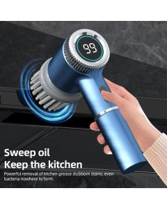Set di Spazzole Elettriche 5 in 1 Senza Fili Impermeabile per Pulizia Multiuso – Pareti, Pavimenti e Piastrelle con Display Digitale a 3 Velocità