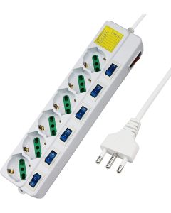 Multipresa ciabatta elettrica 6 Posti 10/16A Bipasso Schuko 250V Max:2500W con interruttori indipendenti 1,5MT