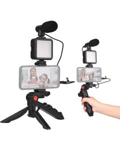 Kit vlogger professionale 4 in 1 treppiede cellulare con microfono e luce led
