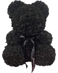 Orsetto con Rose Artificiali Fatto a Mano 25 cm (Nero)