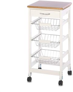 Carrellino da cucina con ruote e 3 cestelli in acciaio Inox