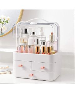 Organizzatore per cosmetici con 2 cassetti organizzatore di trucco grande capacità con manico organizer trucchi multifunzione girevole a 180 ° per cosmetici gioielli e accessori