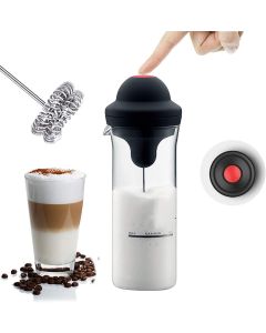 Monta latte in vetro per cappuccino con frusta in acciaio