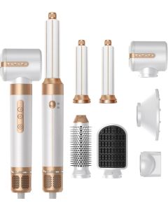 Piastra Keratin 3D Pro 7 in 1 Professionale, Spazzola ad Aria Calda, Arricciacapelli, Volumizzatore e Accessori
